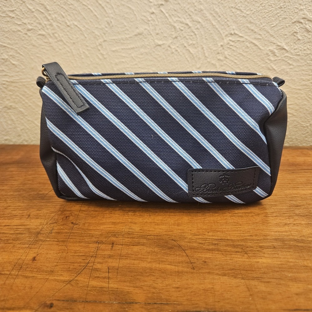 Brooks Brothers x United Airlines Blue Striped Zip Pouch Travel Toiletry Bag